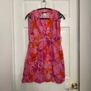 Lauren Ralph Lauren Pink Floral Swim Cover Mini Dress pockets Size M Cotton.